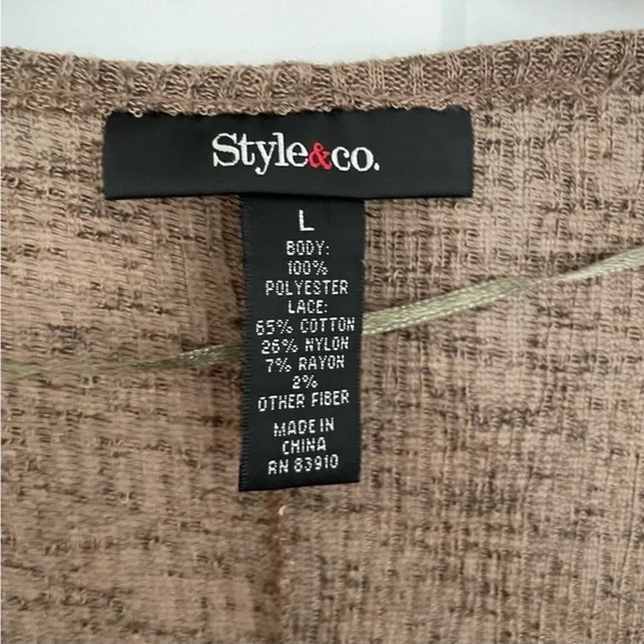 Style & Co Brown and Beige Lace Panel Sweater Scoop Neck Size L - Picture 3 of 7